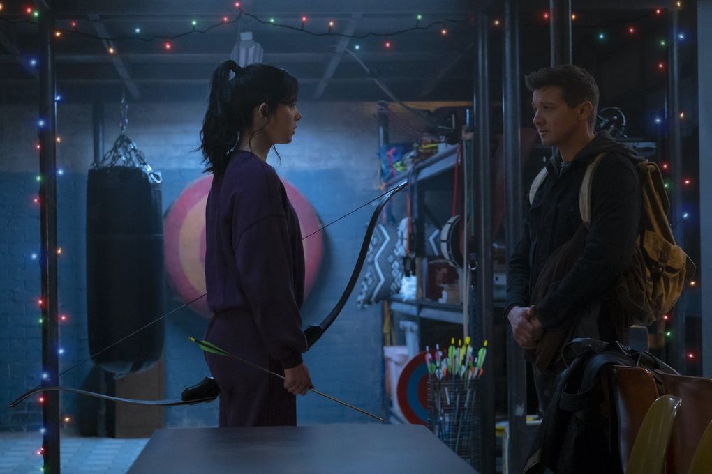Hailee Steinfeld and Jeremy Renner in “Hawkeye: Season 1.” (Chuck Zlotnick / Marvel Studios)