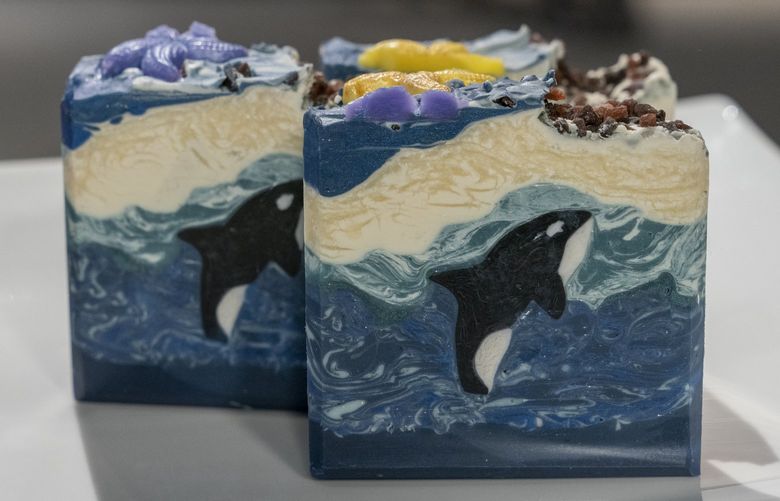 Contestant Roxanne Moore’s winning soap bars, inspiered by Cascade National Park (CHECK) as seen on Discovery +.