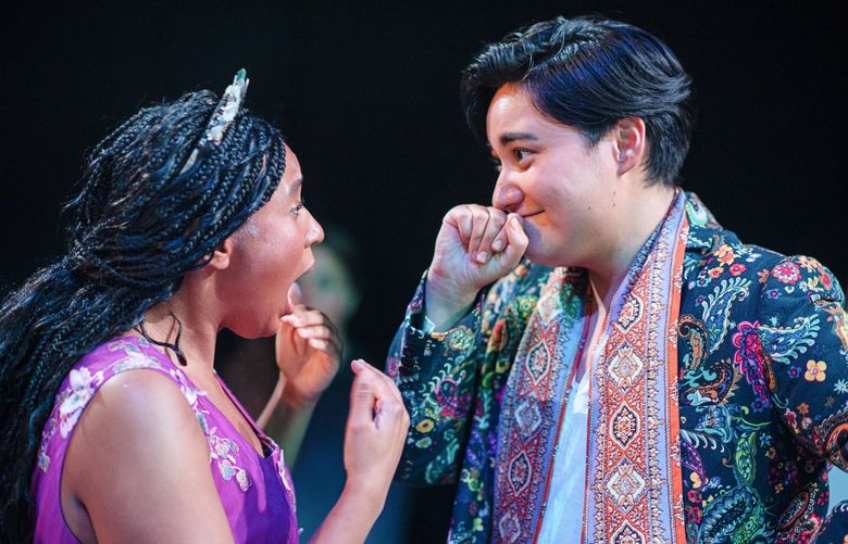 Caption and credit: Brandon O’Neil and Alexandra Tavares in Seattle Rep’s Public Works The Winter’s Tale.