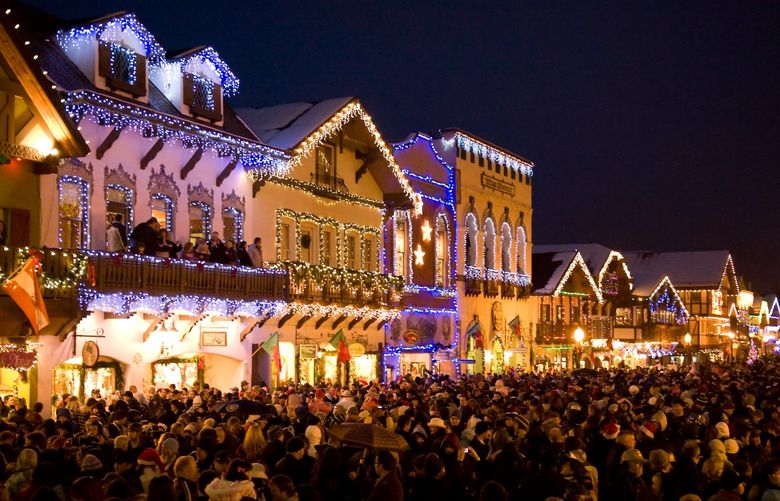 Caption: After a few years of intense weekend crowding, the Bavarian-styled town of Leavenworth has decided to adjust its Christmas-lights festival, encouraging people to come during the week as well. (Leavenworth Chamber of Commerce)