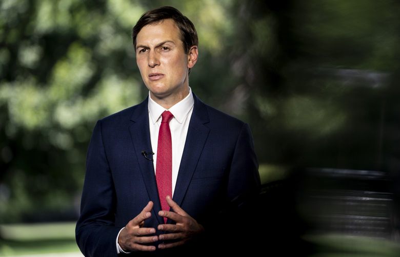 FILE — Jared Kushner, the son-in-law of former President Donald Trump, speaks during an interview outside the White House in Washington, Aug. 14, 2020. Kushner is seeking capital for his new private equity firm and is turning to Saudi Arabia, a country with which he had close ties while in the White House. (Erin Schaff/The New York Times) XNYT198 XNYT198