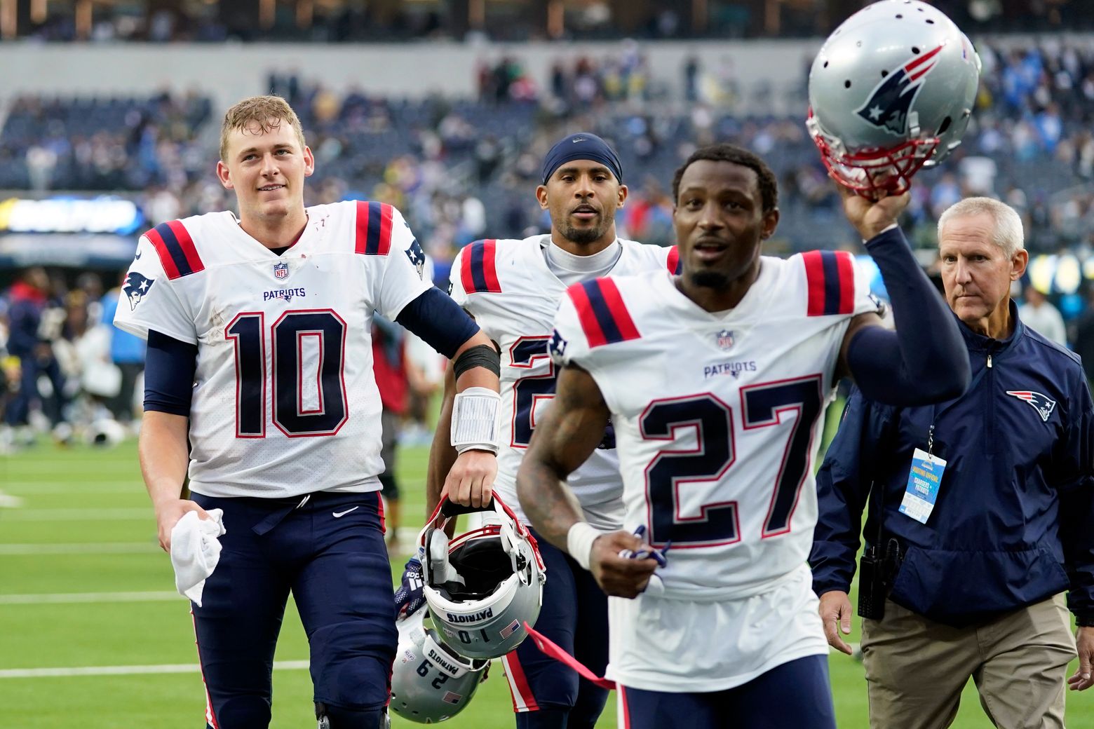 New England Patriots wide receiver Nelson Agholor (15) walks on