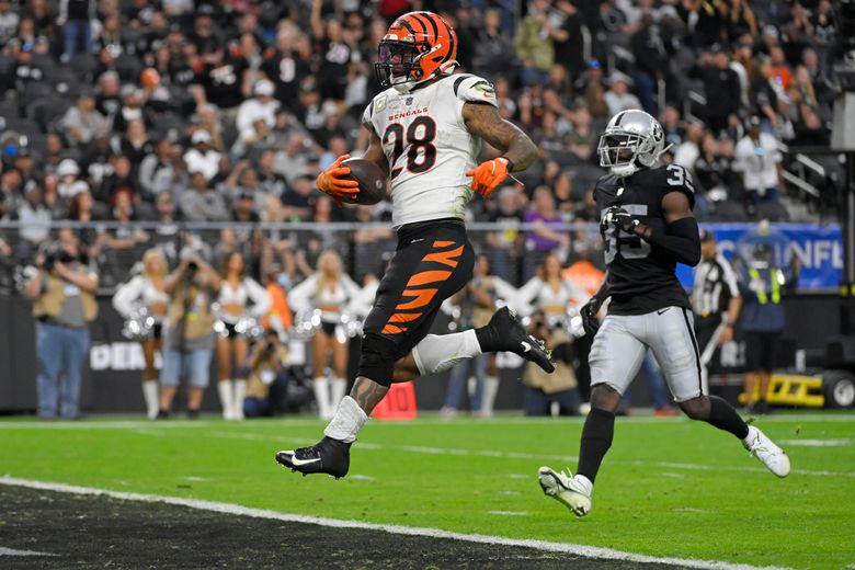 Tee Higgins leaps for touchdown catch from Joe Burrow in end zone