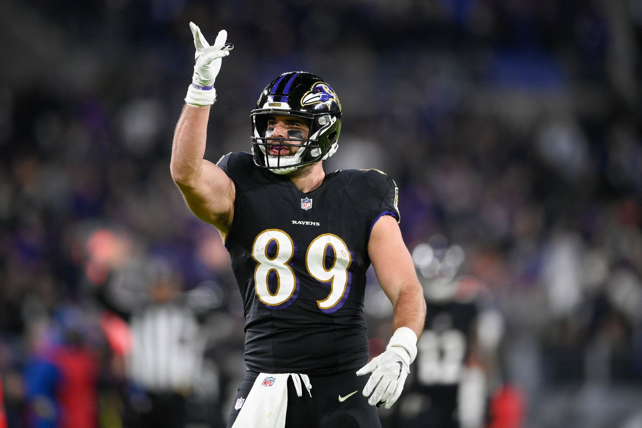 AFC tight end Mark Andrews, of the Baltimore Ravens, (89) scores a  touchdown, during the first …