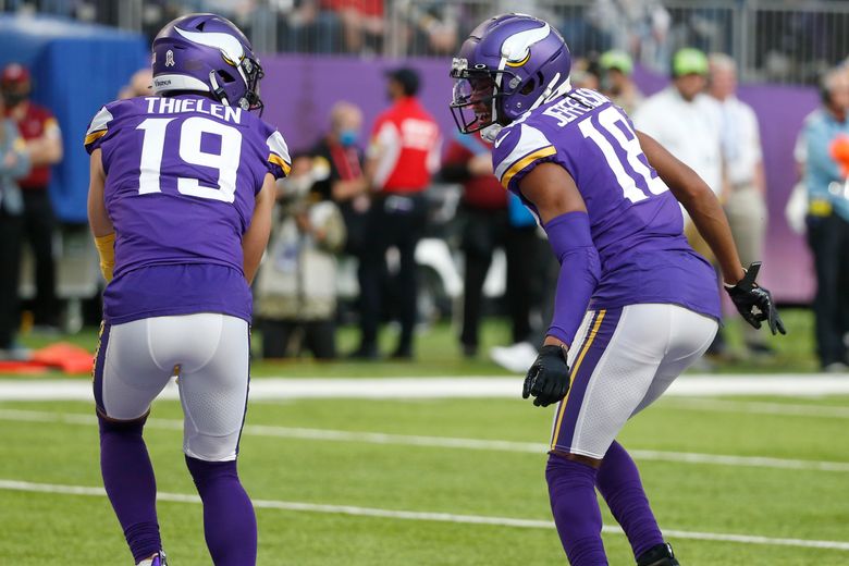 Justin Jefferson of the Minnesota Vikings celebrates a touchdown