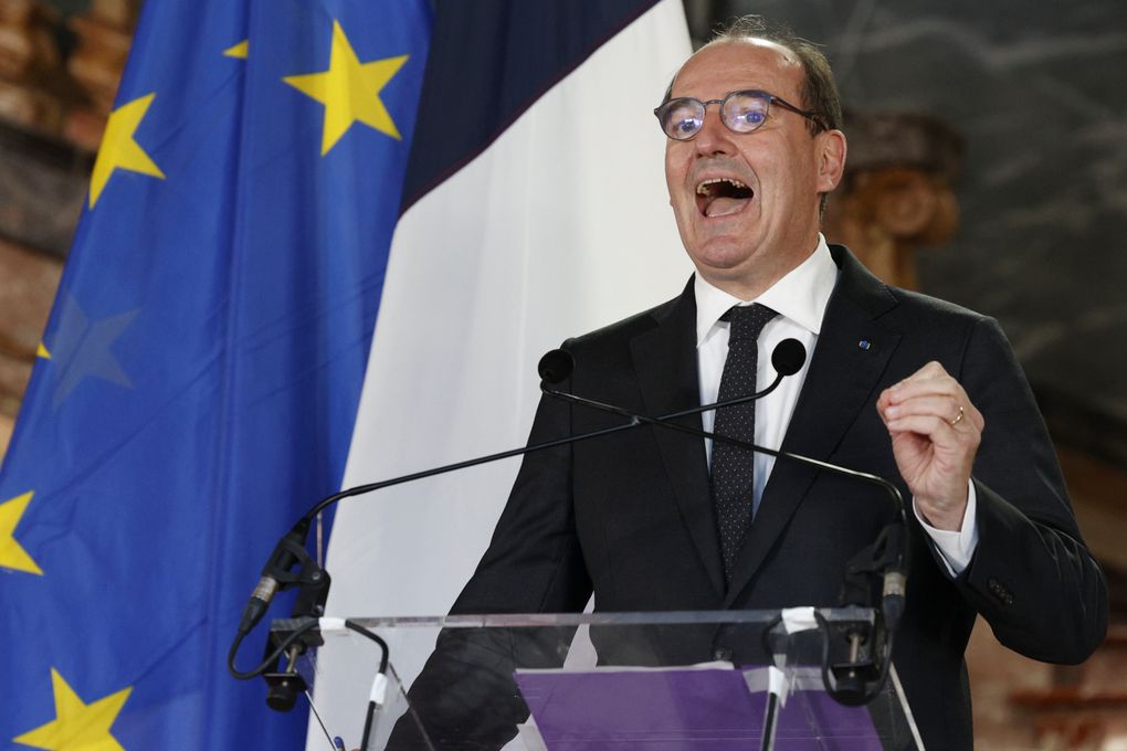 French Prime Minister Jean Castex gives a statement after a Belgian-French security consultation meeting at Egmont Palace in Brussels, Monday, Nov. 22, 2021. The prime minister of France, who tested positive for COVID Monday, is being singled out on social media and beyond as the prime example of what not to do in the pandemic. (AP Photo/Olivier Matthys, File)