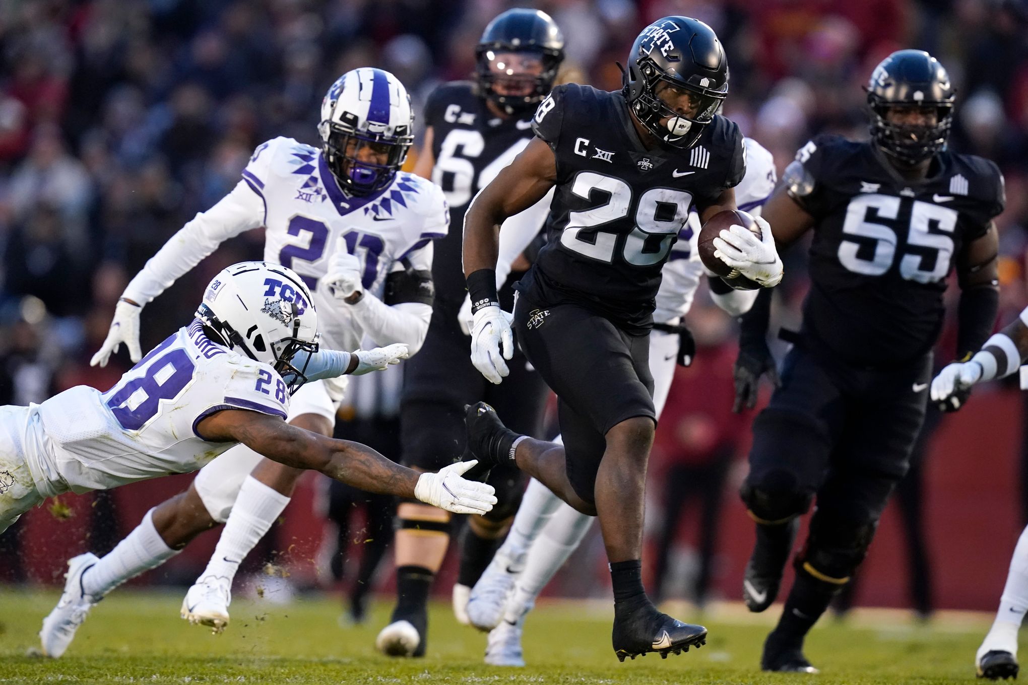 Iowa State running back Breece Hall runs the 40-yard dash during