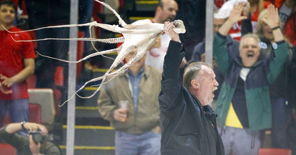 Watch: Octopus tossers christen ice at Little Caesars Arena