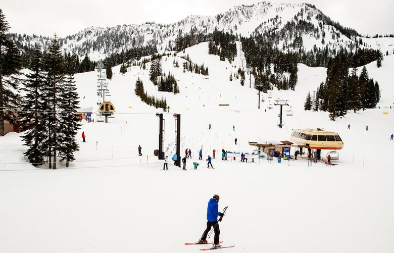 Skiers and Snowboarders recreate at Stevens Pass ski area in the Cascade Mountains Tuesday, March 9, 2021.  216589