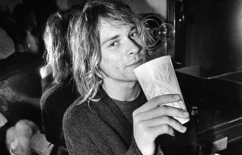 Kurt Cobain backstage at Seattle’s Paramount Theatre during Nirvana’s live show at the theater in 1991.