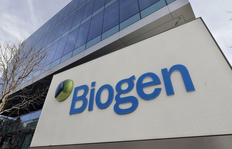 FILE – The Biogen Inc., headquarters is shown March 11, 2020, in Cambridge, Mass.  (AP Photo/Steven Senne, File) 