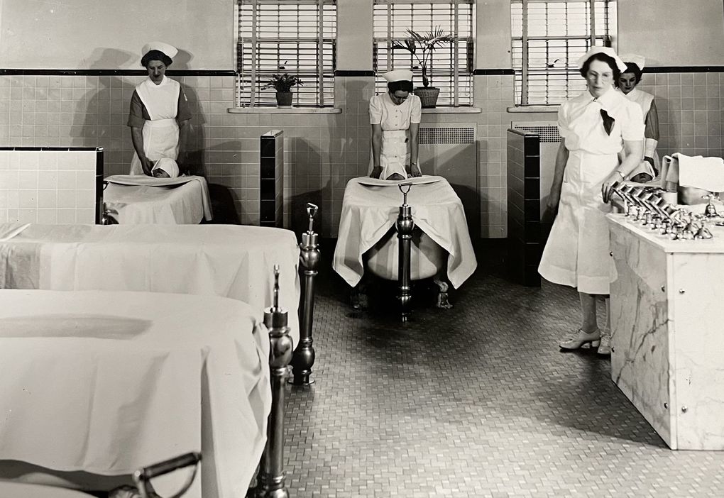 Hydrotherapy has a long treatment history for a number of illnesses, including mental illness. At Western State Hospital, patients were treated with wet packs, hot tubs, and showers for nearly 50 years, according to the Department of Social and Health Service which currently oversees the facilities. The idea was that this would create a calming effect on the patients but for others it was less therapeutic and even punitive. (Western State Hospital, Photographs, 1871-1979, Washington State Archives, Olympia, WA, Accessed 12/3/21)