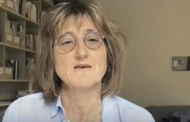 This image taken from video shows Filmmaker Beeban Kidron during an Zoom interview with the Associated Press on Aug. 5, 2021.  Kidron, a member of the House of Lords, has been a driving force behind a U.K. law designed to make the online world safer for children that takes effect on Sept. 2, 2021. Tech companies including Facebook’s Instagram, TikTok and Google’s YouTube have already responded to the so-called Age Appropriate Design Code with kid-shielding measures.  (AP Photo)