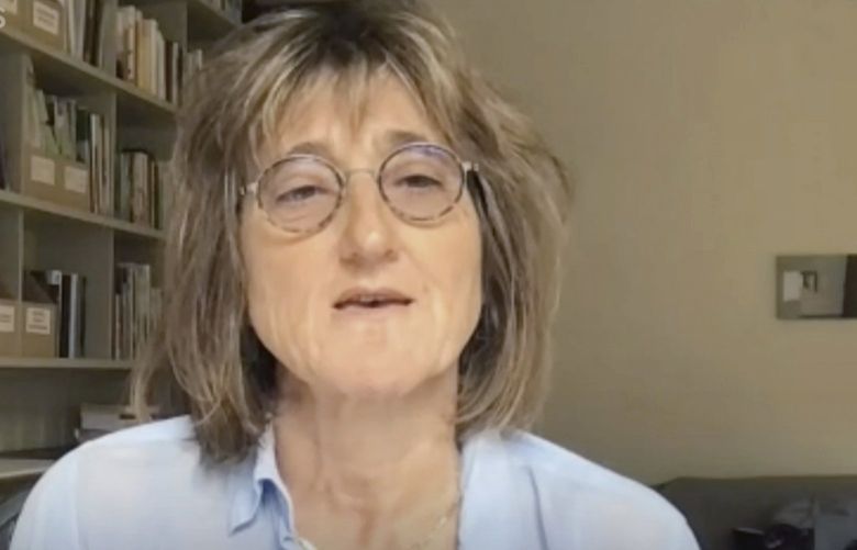 This image taken from video shows Filmmaker Beeban Kidron during an Zoom interview with the Associated Press on Aug. 5, 2021. Kidron, a member of the House of Lords, has been a driving force behind a U.K. law designed to make the online world safer for children that takes effect on Sept. 2, 2021. Tech companies including Facebook’s Instagram, TikTok and Google’s YouTube have already responded to the so-called Age Appropriate Design Code with kid-shielding measures. (AP Photo)