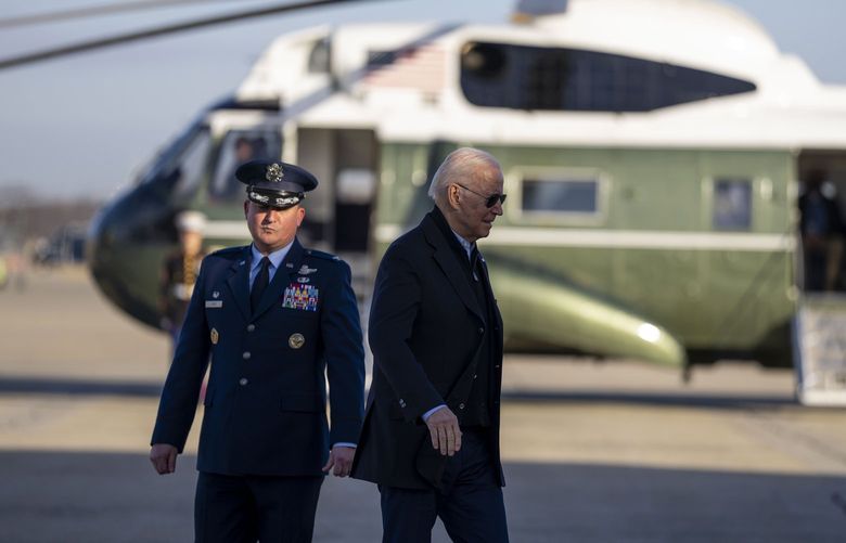 FILE – President Joe Biden walks up stairs to board Air Force One at Joint Base Andrews in Maryland on Wednesday, Dec. 15, 2021, for a trip to Kentucky in the wake of tornadoes and extreme weather that hit the region. As rising inflation threatens his presidency, President Biden is turning to the federal government’s antitrust authorities to try to tame red-hot price increases that his administration believes are partly driven by a lack of corporate competition. (Doug Mills/The New York Times) XNYT30 XNYT30