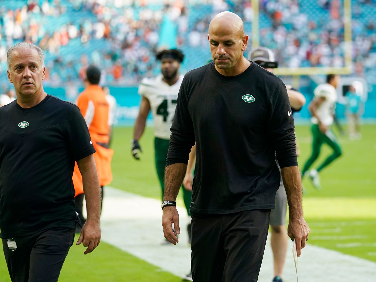 Miami Dolphins head coach Todd Bowles leaves field at the end of