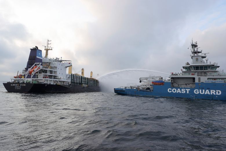 German ship with burning timber cargo towed to Swedish port | The Times