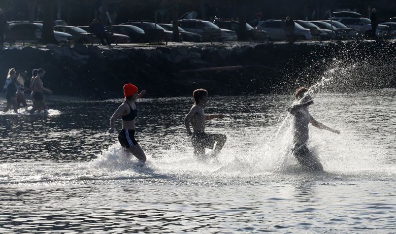More than 100 plunge into chilly Lake Washington in Kirkland to ring in the  New Year, Photos