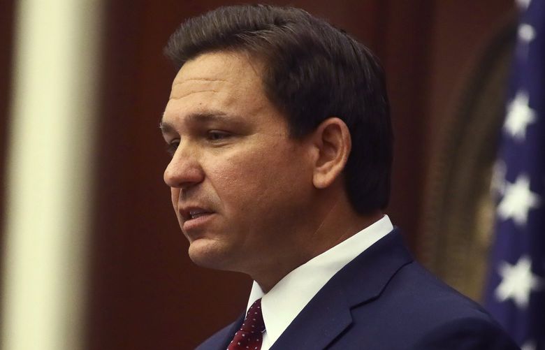 Florida Gov. Ron DeSantis speaks Tuesday, March 2, 2021 during his State of the State address at the Capitol in Tallahassee, Fla. (AP Photo/Phil Sears)