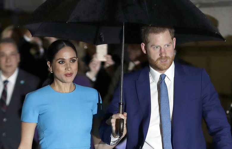 Prince Harry and Meghan Markle arrive at the annual Endeavour Fund Awards in London on March 5, 2020. (AP Photo/Kirsty Wigglesworth, File) 