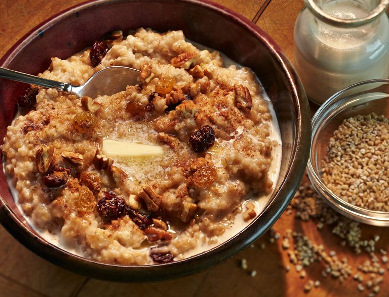 A mix of steel-cut and rolled oats, and flavored with brown sugar and maple syrup. (Benjamin Benschneider)