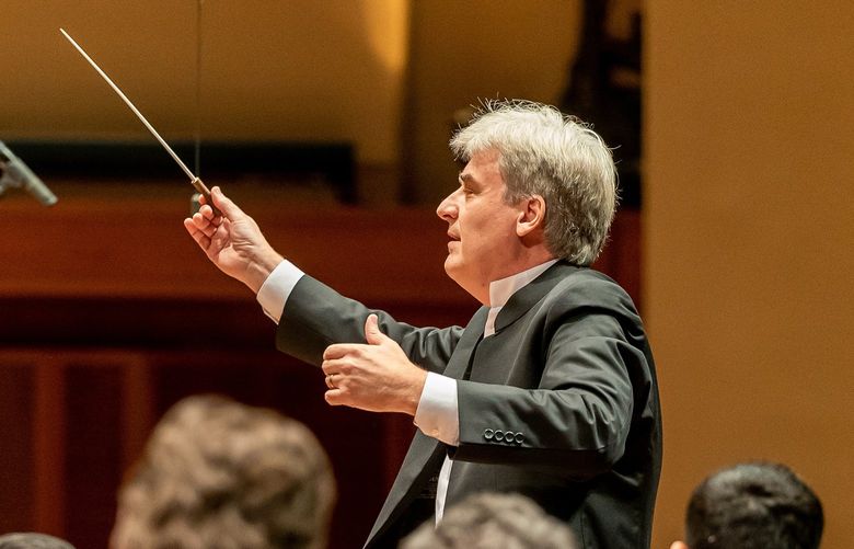 In a photo provided by James Holt shows, Thomas Dausgaard leads the Seattle Symphony in February 2020. The Seattle Symphony said it had tried to support its music director, Dausgaard. But their strained relations deteriorated during the pandemic. (James Holt via The New York Times) — NO SALES; FOR EDITORIAL USE ONLY WITH NYT STORY SEATTLE CONDUCTOR BY JAVIER C. HERNÁNDEZ FOR JAN. 11, 2022. ALL OTHER USE PROHIBITED. —