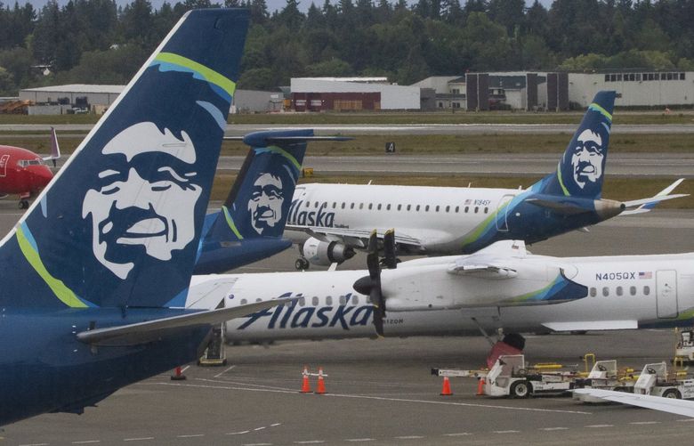 Alaska airlines planes taxi and are boarded outside the newly renovated North Satellite at Seattle-Tacoma International Airport Tuesday, May 25, 2021. The newly renovated North Satellite will fully open next month. The facility adds new gates, nearly double in size, open space and natural light, triple the restaurants and shops, Pacific Northwest inspired art and sustainability features including the use of collected rainfall.
217218