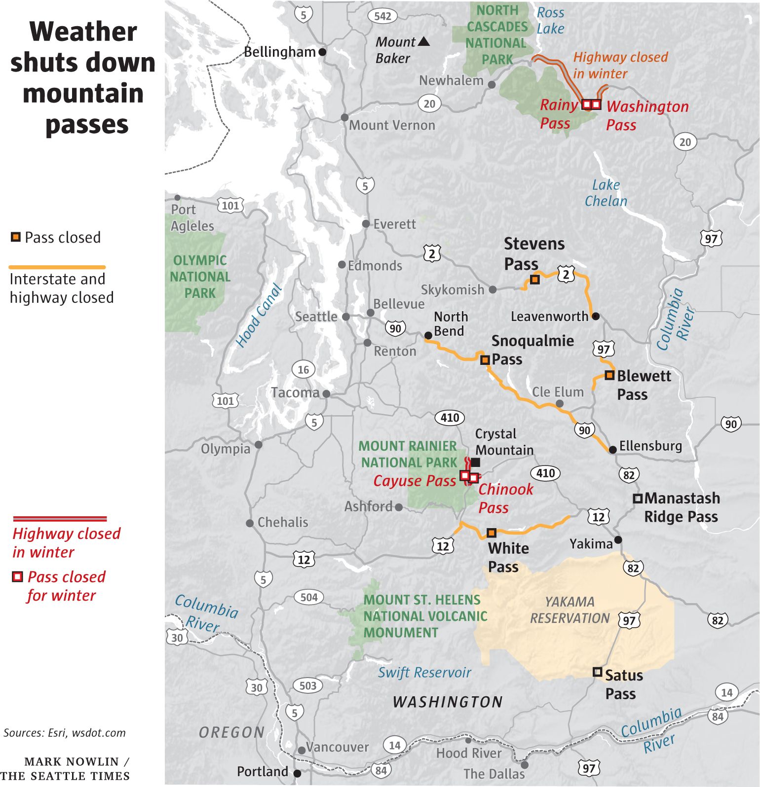 Pass closures prevent travel between east and west sides of