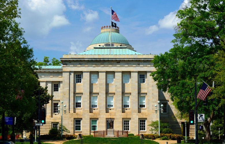 The North Carolina State Capitol Building in Raleigh. State Senate Republicans plan on Wednesday to postpone the stateâ€™s primary elections to June 7, citing ongoing litigation of the newly enacted redistricting maps. (Dreamstime/TNS) 37769729W 37769729W