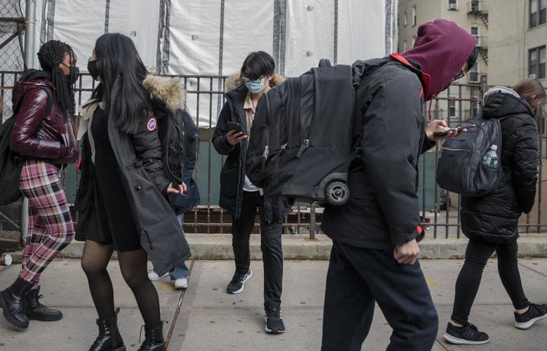 Dismissal at Brooklyn Technical High School in New York, Jan. 6, 2022. Brooklyn Tech is subject to persistent criticism and demands for far-reaching reform, along with other test-screened public high schools across the nation. (Sarah Blesener/The New York Times) XNYT85 XNYT85