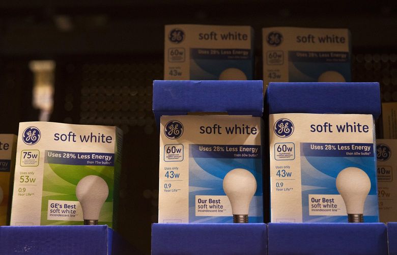 Lightbulbs for sale at a Loweâ€™s in Columbus, Ohio, on Jan. 20, 2022. Manufacturers sometimes label incandescent bulbs to suggest they are energy efficient, though they use much more power than LED lights. (Maddie McGarvey/The New York Times)