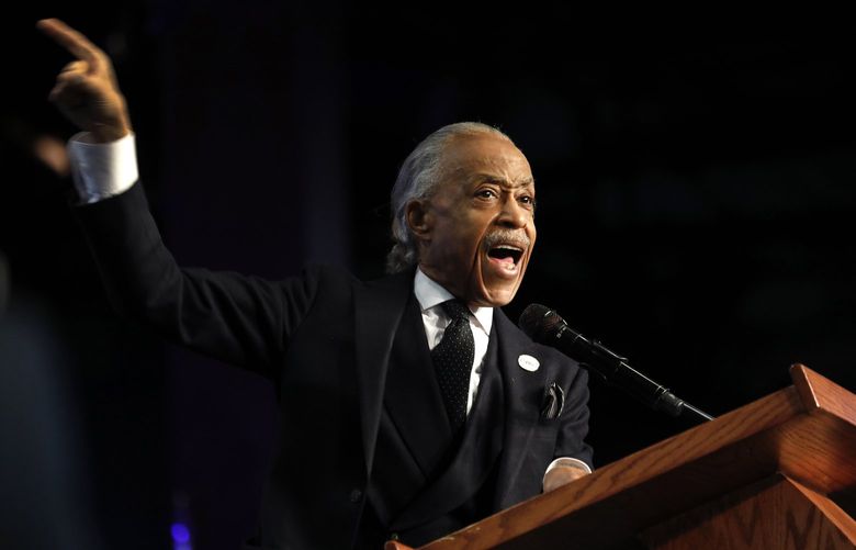 The Rev. Al Sharpton delivers the eulogy during the funeral of Valentina Orellana Peralta at the City of Refuge Church in Gardena, California, on Jan. 10, 2022. Valentina, 14, was shot by a stray bullet fired by a Los Angeles Police Department officer on Dec. 23, 2021, as she was shopping for clothes with her mother. (Carolyn Cole/Los Angeles Times/TNS) 37187488W 37187488W