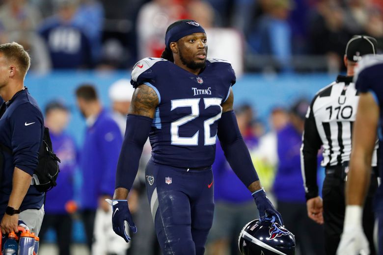 Tennessee Titans running back Derrick Henry (22) carries the ball against  the Las Vegas Raiders in the first half of an NFL football game Sunday,  Sept. 25, 2022, in Nashville, Tenn. (AP