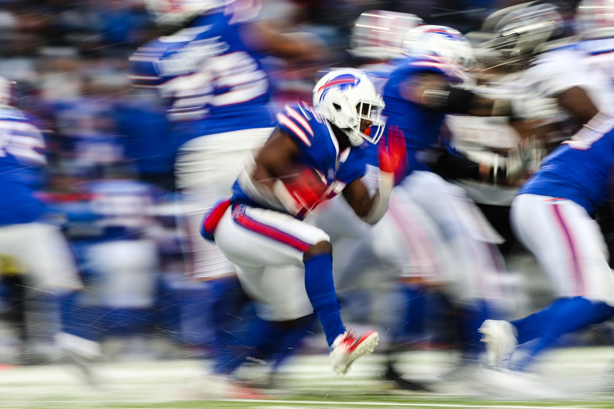 Buffalo Bills running back Devin Singletary (26) carries the ball during  the second half of an …