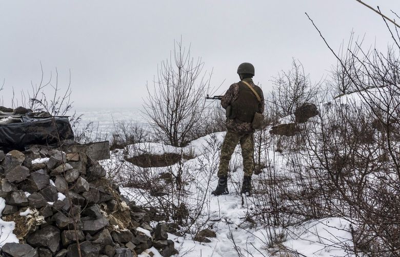 A Ukrainian soldier on the front in Novotroitske, southern Ukraine on Wednesday, Feb. 2, 2022. It is likely that President Vladimir Putin of Russia will seek to keep tensions high for the foreseeable future. (Brendan Hoffman/The New York Times) XNYT45 XNYT45
