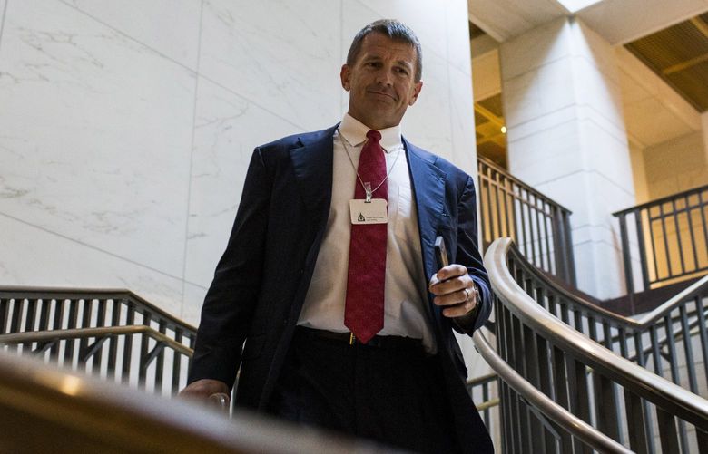 FILE – Erik Prince, founder of the private military firm Blackwater, heads to a hearing on Capitol Hill in Washington on Nov. 30, 2017. Prince helped raise money for a political-intelligence operation run by Richard Seddon, a former British spy. (Zach Gibson/The New York Times)