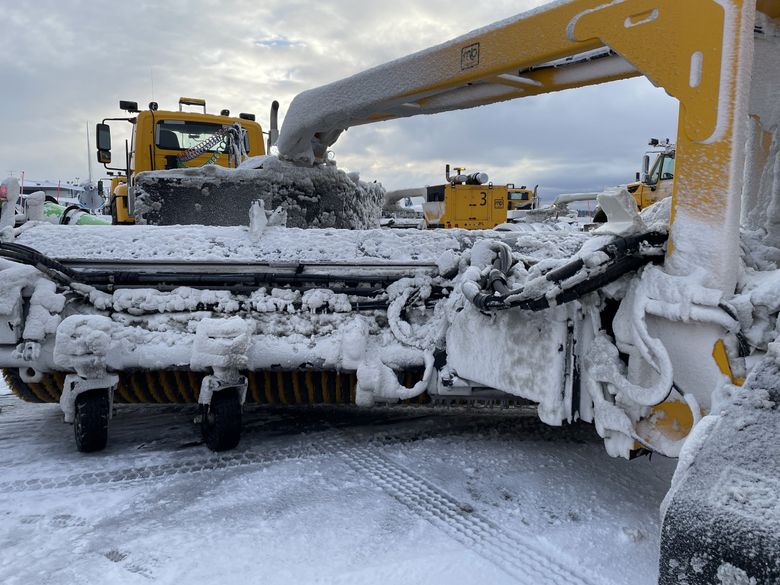 Seattle-Tacoma International Airport has 45 pieces of equipment on hand for snow and ice removal, including these industrial-sized plows and brooms. (Courtesy of Seattle-Tacoma International Airport)