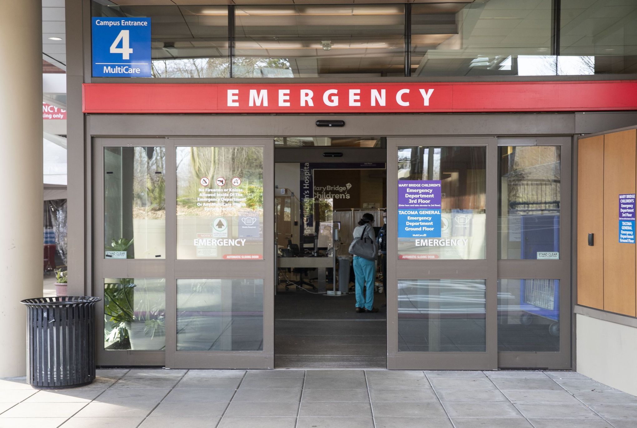 The entrance to the emergency room at Mary Bridge Children’s Hospital in Tacoma