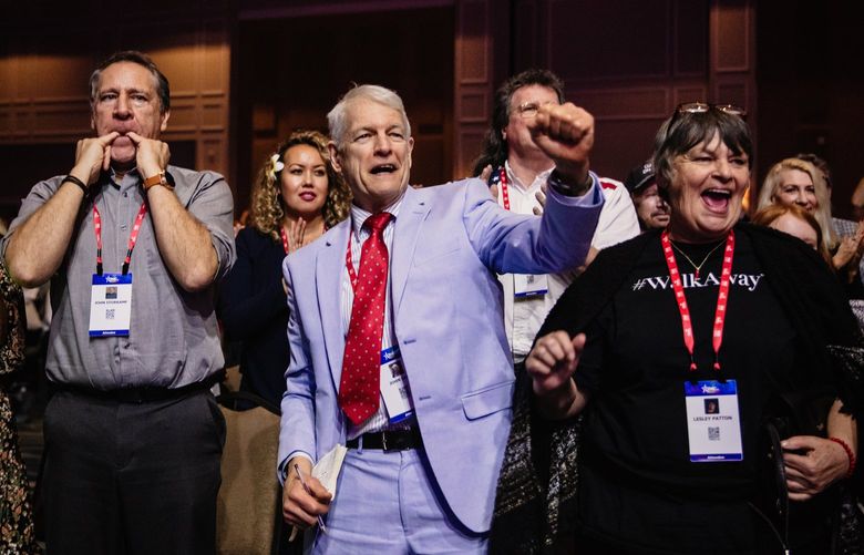 Attendees cheer as Texas Sen. Ted Cruz (R-Texas) spoke at CPAC in Orlando, Fla. on Thursday, Feb. 24, 2022. While Russia’s invasion of Ukraine has the whole world transfixed, it is a distant matter at CPAC, where the focus is on the eternal sense of victimization that has replaced traditional conservative issues as the main agenda items. (Scott McIntyre/The New York Times) XNYT139 XNYT139