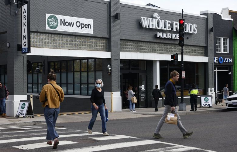 The newly opened Whole Foods Market in the Glover Park neighborhood of Washington, Feb. 23, 2022. The newly revamped store in Washington shows how thoroughly Amazon has woven itself into the grocery shopping experience. (Ting Shen/The New York Times) XNYT31 XNYT31