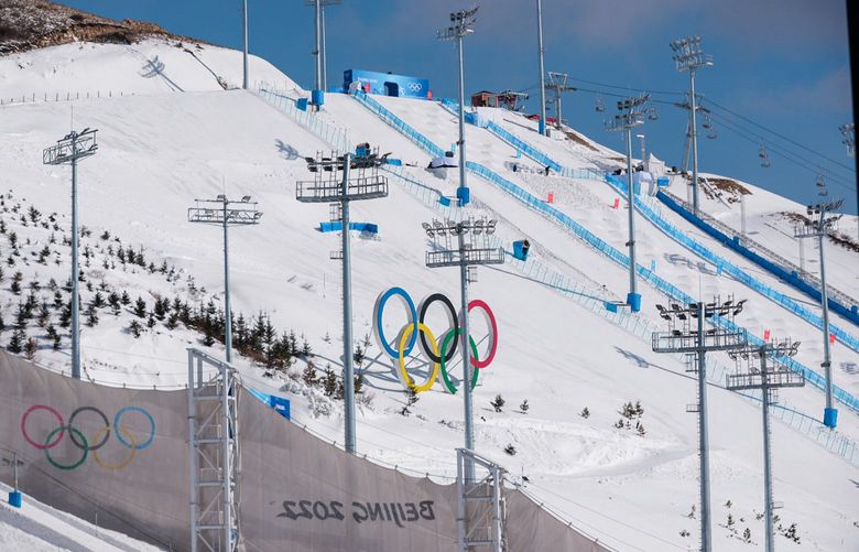 The freestyle skiing moguls hill at Genting Snow Park at the 2022 Winter Olympics in Zhangjiakou, China, on Thursday, Feb. 3, 2022. (Gabriela Bhaskar/The New York Times) XNYT35 XNYT35