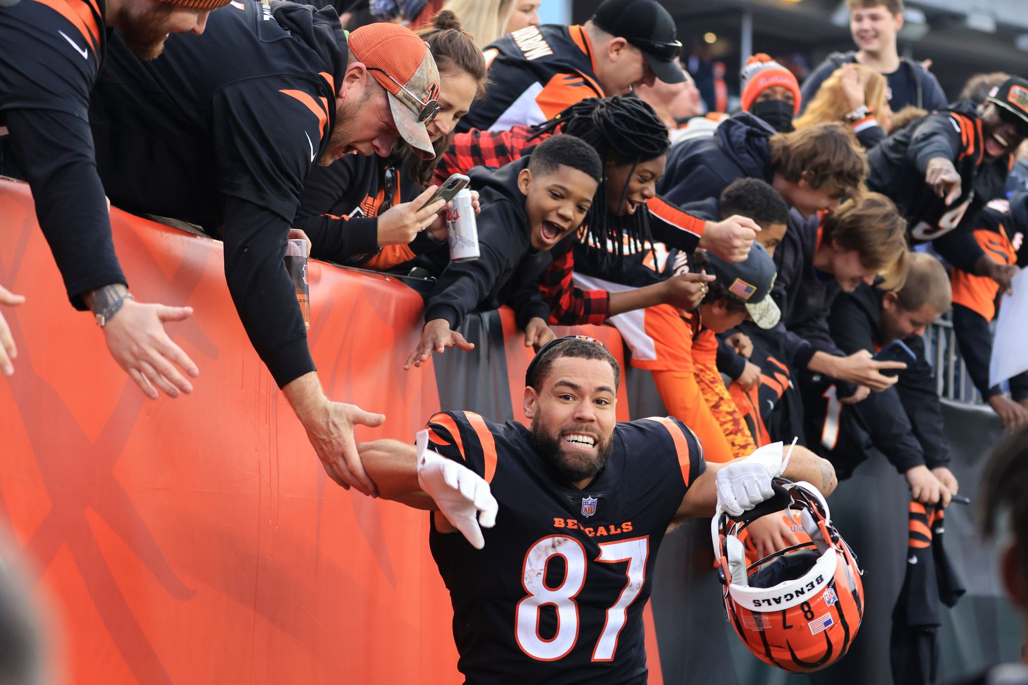 Cincinnati Bengals tight end C.J. Uzomah (87) celebrates with