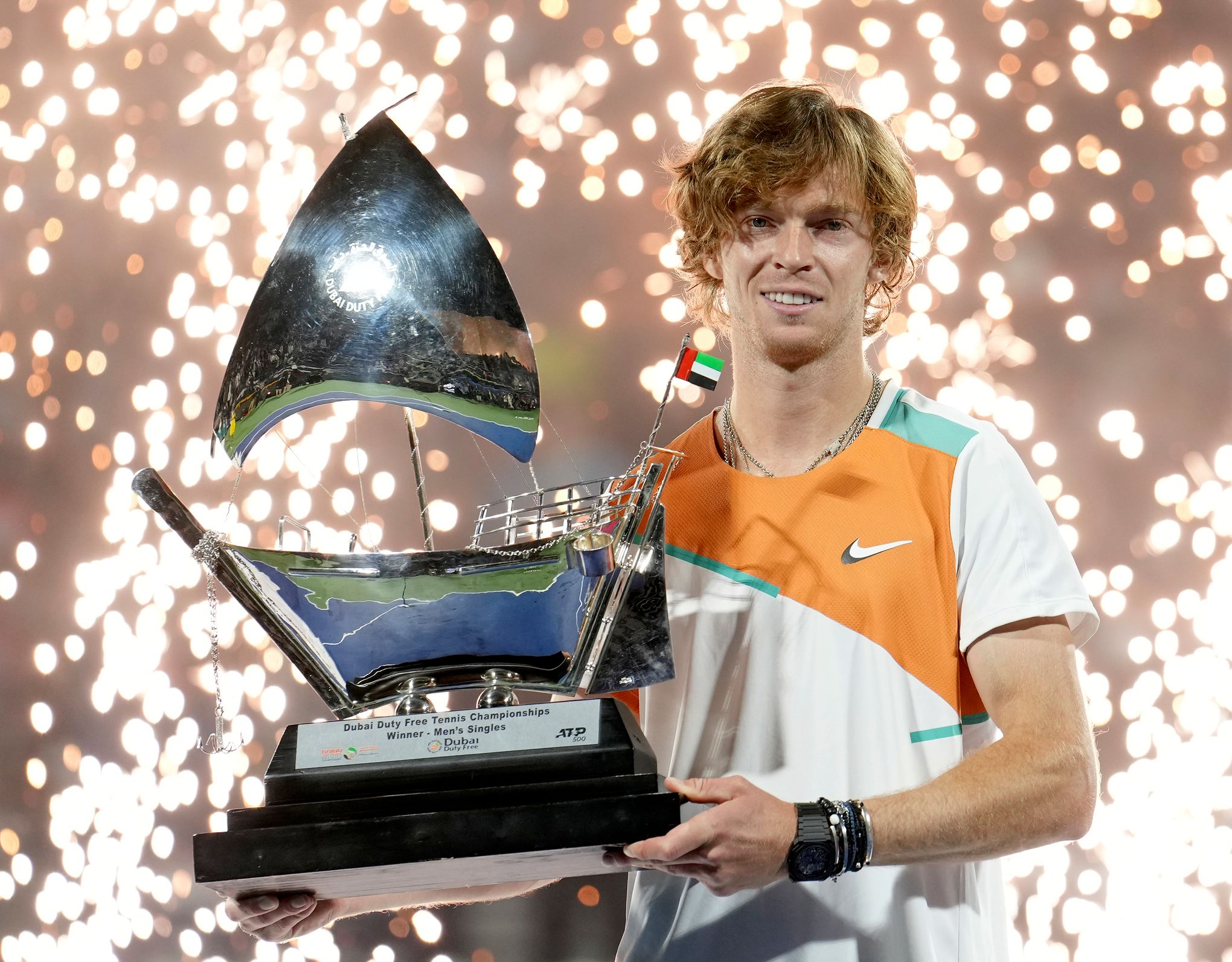 Russia's Andrey Rublev writes 'No war please' at Dubai Open