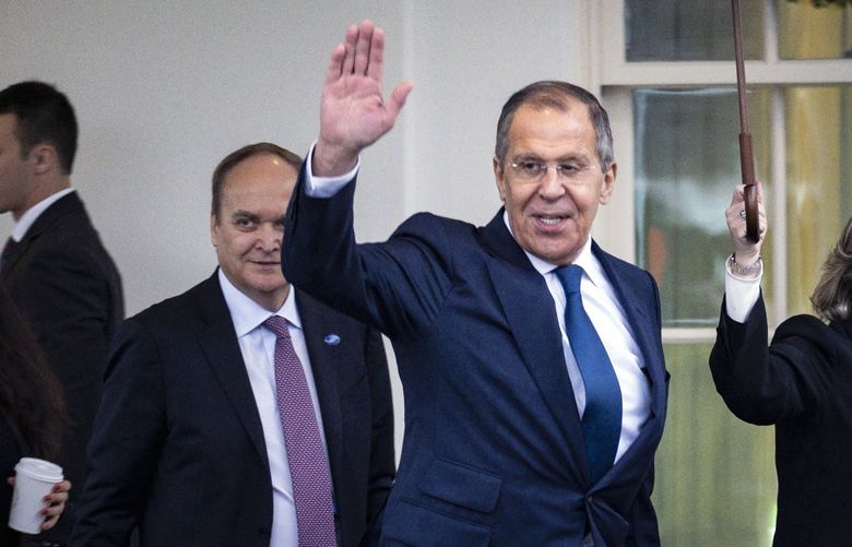 FILE – Russian Foreign Minister Sergey Lavrov waves as he leaves the White House following a meeting with President Donald Trump on Dec. 10, 2019.The Justice Department announced the creation of a task force to go after billionaire oligarchs who have aided President Vladimir Putin in his invasion of Ukraine, as part of an effort by the U.S. to seize and freeze the assets of those who have violated sanctions. (Pete Marovich/The New York Times) XNYT224 XNYT224
