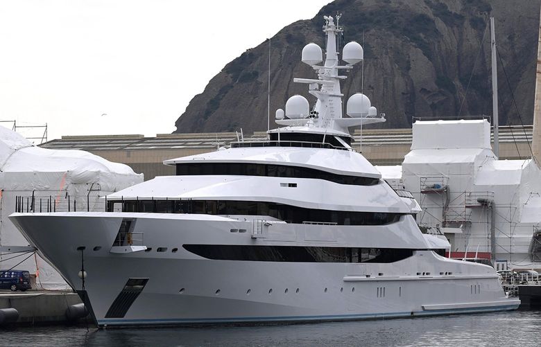 A picture taken on March 3, 2022, in a shipyard of La Ciotat, near Marseille, southern France, shows a yacht, Amore Vero, owned by a company linked to Igor Sechin, chief executive of Russian energy giant Rosneft. The French government on March 3 said it had seized in La Ciotat a superyacht owned by the company . (Nicolas Tucat / AFP via Getty Images / TNS) 