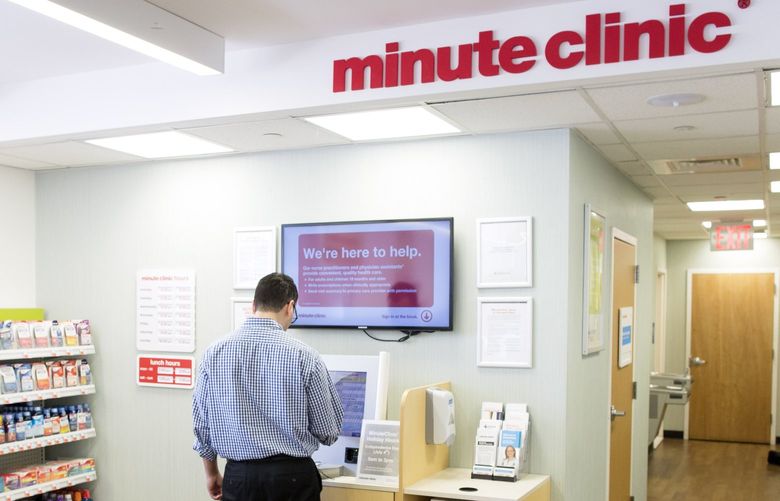 — PHOTO MOVED IN ADVANCE AND NOT FOR USE – ONLINE OR IN PRINT – BEFORE SUNDAY, JULY 12, 2015. — A touchscreen kiosk at a MinuteClinic in a CVS in New York, June 30, 2015. CVS, the largest dispenser of prescription drugs in the United States and the biggest operator of health clinics, has more recently taken on a new advocacy role by becoming the first major pharmacy chain to stop selling tobacco. (Brian Harkin/The New York Times)