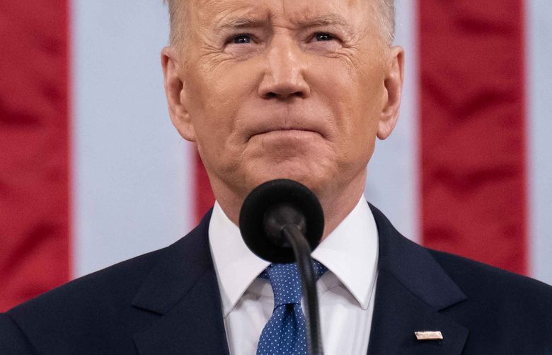 President Joe Biden delivers the State of the Union address to a joint session of Congress in the U.S. Capitol House Chamber on Tuesday, March 1, 2022, in Washington, D.C. (Saul Loeb/Pool/Getty Images/TNS) 42044438W 42044438W