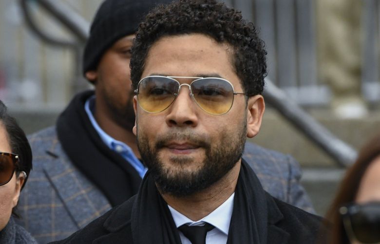 FILE – Former “Empire” actor Jussie Smollett leaves the Leighton Criminal Courthouse in Chicago, Monday Feb. 24, 2020. Smollett is returning to a Chicago courtroom Thursday, March 10, 2022 for sentencing with just two questions hanging over his head: Will he admit that he lied about a racist homophobic attack and will a judge send him to jail? (AP Photo/Matt Marton File) CER201 CER201