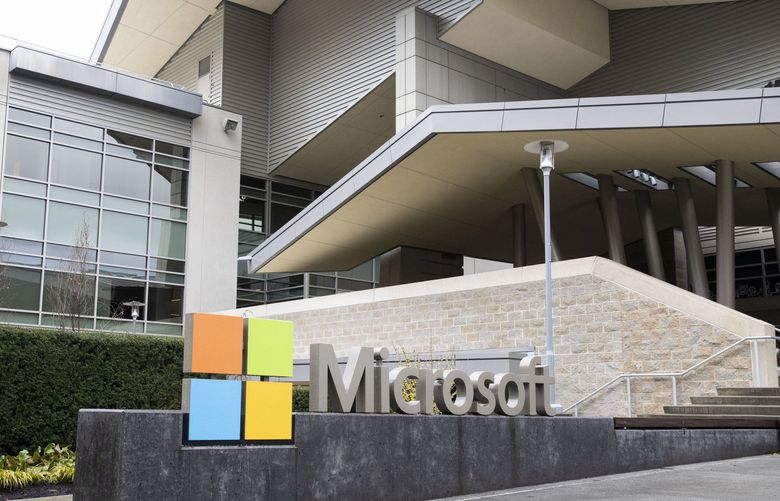 Microsoft’s west campus in Redmond on Monday, Feb. 14, 2022. Microsoft announced Monday that it will reopen its Washington offices later this month.