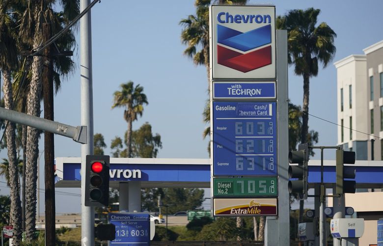 Gas prices are displayed at a gas station in Long Beach, Calif., Wednesday, March 9, 2022. The average price for a gallon of gasoline in the U.S. hit a record $4.17 on Tuesday as the country prepares to ban Russian oil imports. (AP Photo/Ashley Landis) otk101 otk101